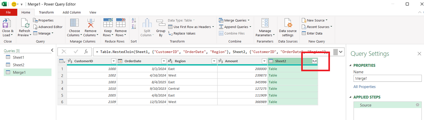 Merging Two Excel Files or Sheets Using Power Query (with the merge ...